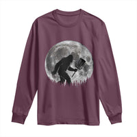 Disc Golf Bigfoot Long Sleeve Shirt Funny Cool Full Moon & Trees Sasquatch - Wonder Print Shop