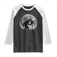 Disc Golf Bigfoot Raglan Shirt Funny Cool Full Moon & Trees Sasquatch - Wonder Print Shop