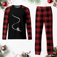 Skiing Plaid Pajama Set Skier With Tracks In Deep Powder Snow Freeride Gift - Wonder Print Shop