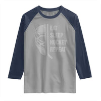Ice Hockey Player Raglan Shirt Funny Eat Sleep Hockey Repeat Sport Fan - Wonder Print Shop