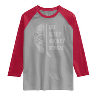 Ice Hockey Player Raglan Shirt Funny Eat Sleep Hockey Repeat Sport Fan - Wonder Print Shop
