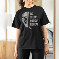 Ice Hockey Player T Shirt For Women Funny Eat Sleep Hockey Repeat Sport Fan - Wonder Print Shop