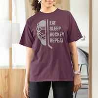 Ice Hockey Player T Shirt For Women Funny Eat Sleep Hockey Repeat Sport Fan - Wonder Print Shop