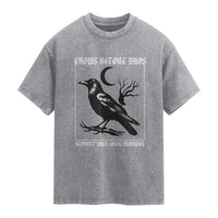 Crows Before Bros Support Your Local Murder Washed Cotton T-Shirt Funny Crow Lovers