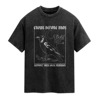 Crows Before Bros Support Your Local Murder Washed Cotton T-Shirt Funny Crow Lovers
