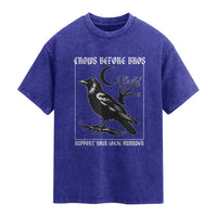 Crows Before Bros Support Your Local Murder Washed Cotton T-Shirt Funny Crow Lovers