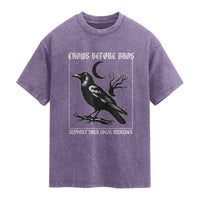 Crows Before Bros Support Your Local Murder Washed Cotton T-Shirt Funny Crow Lovers