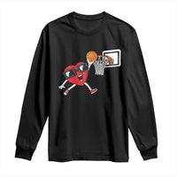 Basketball Valentines Long Sleeve Shirt Cute Red Heart Playing Basketball Player Team Boys - Wonder Print Shop