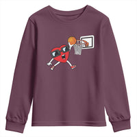 Basketball Valentines Youth Sweatshirt Cute Red Heart Playing Basketball Player Team Boys - Wonder Print Shop