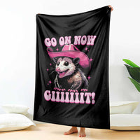 Cowboy Opossum Go On Now Git Throw Blanket Funny Possum Pink Cowgirl Hat Western Wild West - Wonder Print Shop