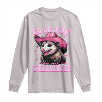 Cowboy Opossum Go On Now Git Long Sleeve Shirt Funny Possum Pink Cowgirl Hat Western Wild West - Wonder Print Shop