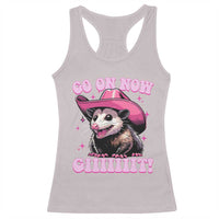 Cowboy Opossum Go On Now Git Racerback Tank Top Funny Possum Pink Cowgirl Hat Western Wild West - Wonder Print Shop