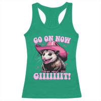 Cowboy Opossum Go On Now Git Racerback Tank Top Funny Possum Pink Cowgirl Hat Western Wild West - Wonder Print Shop