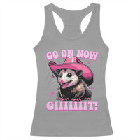Cowboy Opossum Go On Now Git Racerback Tank Top Funny Possum Pink Cowgirl Hat Western Wild West - Wonder Print Shop