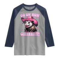 Cowboy Opossum Go On Now Git Raglan Shirt Funny Possum Pink Cowgirl Hat Western Wild West - Wonder Print Shop
