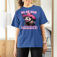 Cowboy Opossum Go On Now Git T Shirt For Women Funny Possum Pink Cowgirl Hat Western Wild West - Wonder Print Shop