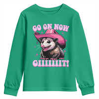 Cowboy Opossum Go On Now Git Youth Sweatshirt Funny Possum Pink Cowgirl Hat Western Wild West - Wonder Print Shop