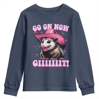 Cowboy Opossum Go On Now Git Youth Sweatshirt Funny Possum Pink Cowgirl Hat Western Wild West - Wonder Print Shop