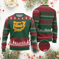 Retro Mayor of Funky Town Ugly Christmas Sweater Funny Vintage 70s Disco Party