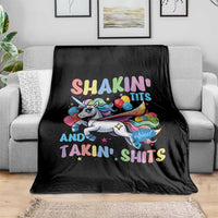 Shakin' Tits and Takin' Shits Throw Blanket Naughty Funny Unhinged Unicorn - Wonder Print Shop