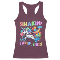 Shakin' Tits and Takin' Shits Racerback Tank Top Naughty Funny Unhinged Unicorn - Wonder Print Shop