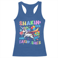 Shakin' Tits and Takin' Shits Racerback Tank Top Naughty Funny Unhinged Unicorn - Wonder Print Shop