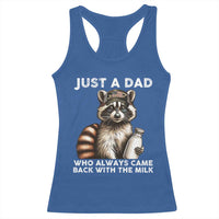 Just A Dad Who Always Came Back With The Milk Racerback Tank Top Retro Raccoon Camo Fathers Day - Wonder Print Shop
