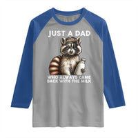 Just A Dad Who Always Came Back With The Milk Raglan Shirt Retro Raccoon Camo Fathers Day - Wonder Print Shop