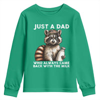 Just A Dad Who Always Came Back With The Milk Youth Sweatshirt Retro Raccoon Camo Fathers Day - Wonder Print Shop