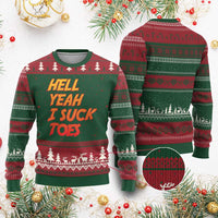 Hell Yeah I Suck Toes Ugly Christmas Sweater Funny Foot Fetish Sucking Toes Dirty Joke - Wonder Print Shop