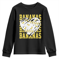 Retro Bananas Youth Sweatshirt Vintage Baseball Heart Graphic Game Day Gifts