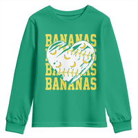 Retro Bananas Youth Sweatshirt Vintage Baseball Heart Graphic Game Day Gifts