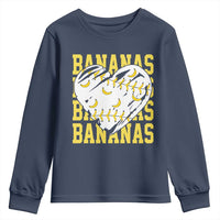 Retro Bananas Youth Sweatshirt Vintage Baseball Heart Graphic Game Day Gifts