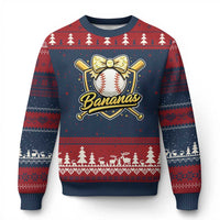 Bananas Coquette Bow Ugly Christmas Sweater Baseball Bats Banana Lovers Women Girls Kids