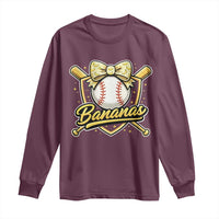 Bananas Coquette Bow Long Sleeve Shirt Baseball Bats Banana Lovers Women Girls Kids