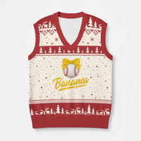 Bananas Coquette Bow V-Neck Knit Sweater Vest Banana Retro Popular Fruit Humor Cute Girls Kids