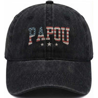 Papou Washed Cotton Baseball Cap New Grandpa Father’s Day USA Flag Patriotic