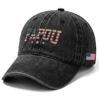 Papou Washed Cotton Baseball Cap New Grandpa Father’s Day USA Flag Patriotic