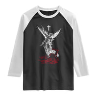 Saint Michael The Archangel Defeating Satan Raglan Shirt