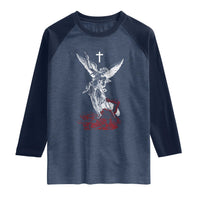 Saint Michael The Archangel Defeating Satan Raglan Shirt