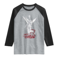 Saint Michael The Archangel Defeating Satan Raglan Shirt