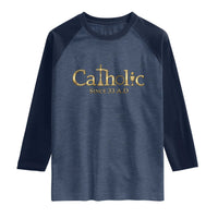 Catholic Since 33 AD Raglan Shirt Christianity Crucifix Jesus Eucharist