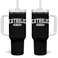 Catholic Since 33 AD Tumbler With Handle Vintage Varsity Crucifix Jesus Eucharist Christianity