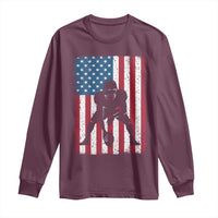 American Flag Football Long Sleeve Shirt Cool Distressed Vintage Patriotic Football Player - Wonder Print Shop