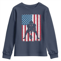 American Flag Football Youth Sweatshirt Cool Distressed Vintage Patriotic Football Player - Wonder Print Shop