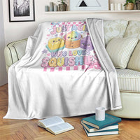 Just A Girl Who Loves Squishies Throw Blanket Cute Kawaii Dumpling Graphic Coquette Bow Girls