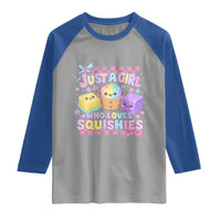 Just A Girl Who Loves Squishies Raglan Shirt Cute Kawaii Dumpling Graphic Coquette Bow Girls