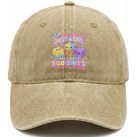 Just A Girl Who Loves Squishies Washed Cotton Baseball Cap Cute Kawaii Dumpling Graphic Coquette Bow Girls