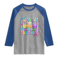 Just A Girl Who Loves Squishies Raglan Shirt Cute Butter Dumpling Graphic Coquette Bow Girls