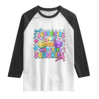 Just A Girl Who Loves Squishies Raglan Shirt Cute Butter Dumpling Graphic Coquette Bow Girls